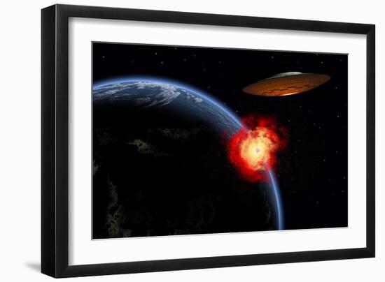 An Orbiting Ufo Launches a Deadly Attack Upon the Surface of Earth-null-Framed Art Print