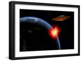 An Orbiting Ufo Launches a Deadly Attack Upon the Surface of Earth-null-Framed Art Print