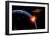 An Orbiting Ufo Launches a Deadly Attack Upon the Surface of Earth-null-Framed Art Print