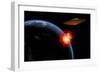 An Orbiting Ufo Launches a Deadly Attack Upon the Surface of Earth-null-Framed Art Print