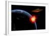 An Orbiting Ufo Launches a Deadly Attack Upon the Surface of Earth-null-Framed Art Print