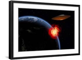 An Orbiting Ufo Launches a Deadly Attack Upon the Surface of Earth-null-Framed Art Print