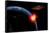 An Orbiting Ufo Launches a Deadly Attack Upon the Surface of Earth-null-Framed Stretched Canvas