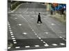 An Orthodox Israeli Jew Walks Across an Empty Road During the Sabbath-null-Mounted Photographic Print