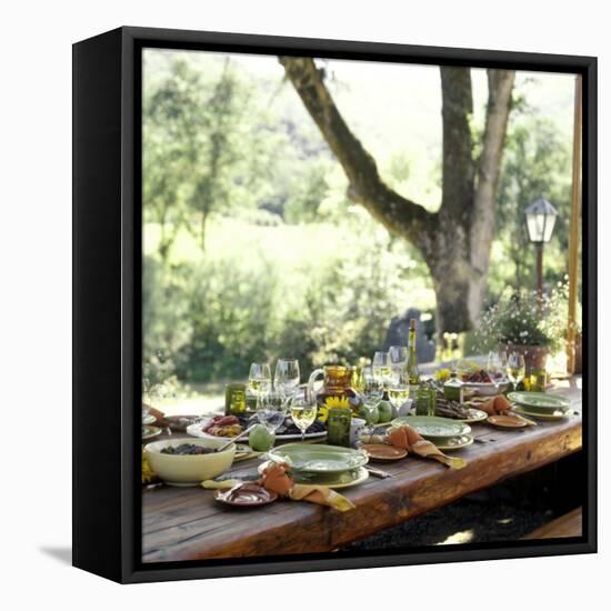 An Outdoor Table Setting with a Vegetarian Meal-Renée Comet-Framed Stretched Canvas