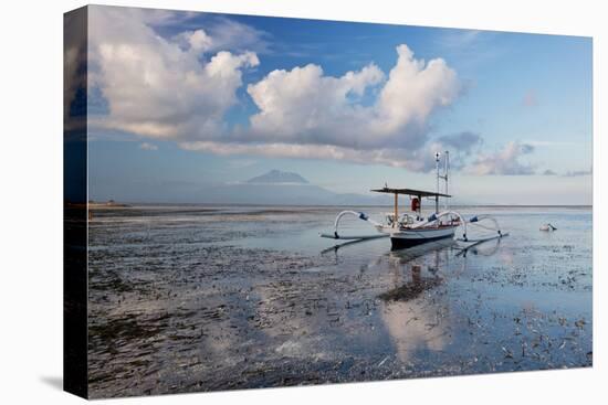 An Outrigger Fishing Boat on the Coast of Bali-Alex Saberi-Stretched Canvas