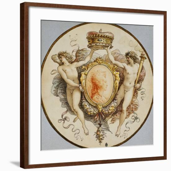 An Oval Portrait of a Woman in Profile with a Decorative Border of Grotesques and Swags, with…-Giuseppe Cades-Framed Giclee Print