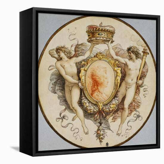 An Oval Portrait of a Woman in Profile with a Decorative Border of Grotesques and Swags, with…-Giuseppe Cades-Framed Stretched Canvas