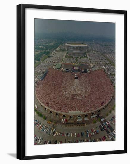 An Overhead Aerial View of the Crowd at Jfk Stadium-null-Framed Premium Photographic Print