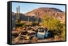 An rusted out car in the Sonoran Desert, Baja California, Mexico-Mark A Johnson-Framed Stretched Canvas