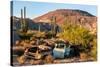 An rusted out car in the Sonoran Desert, Baja California, Mexico-Mark A Johnson-Stretched Canvas