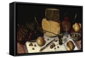 An Uitgestald Still Life of Grapes and Cheese on Pewter Plates?-Floris van Dijck-Framed Stretched Canvas