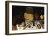 An Uitgestald Still Life of Grapes and Cheese on Pewter Plates?-Floris van Dijck-Framed Giclee Print