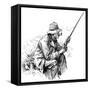 An Unhurried Old Man Sits on the Bank Pipe in Mouth and Rod in Hand for a Spot of Fishing-null-Framed Stretched Canvas