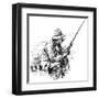 An Unhurried Old Man Sits on the Bank Pipe in Mouth and Rod in Hand for a Spot of Fishing-null-Framed Art Print