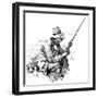 An Unhurried Old Man Sits on the Bank Pipe in Mouth and Rod in Hand for a Spot of Fishing-null-Framed Art Print