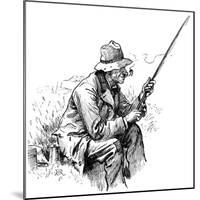 An Unhurried Old Man Sits on the Bank Pipe in Mouth and Rod in Hand for a Spot of Fishing-null-Mounted Art Print