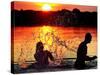 An Unidentified Couple Splashes in Lake Wandlitz Near Berlin on a Warm Evening-null-Stretched Canvas