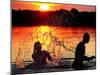 An Unidentified Couple Splashes in Lake Wandlitz Near Berlin on a Warm Evening-null-Mounted Premium Photographic Print