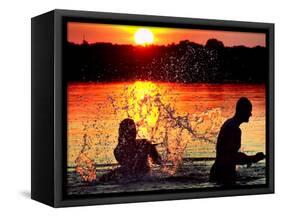 An Unidentified Couple Splashes in Lake Wandlitz Near Berlin on a Warm Evening-null-Framed Stretched Canvas