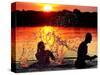 An Unidentified Couple Splashes in Lake Wandlitz Near Berlin on a Warm Evening-null-Stretched Canvas