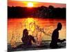 An Unidentified Couple Splashes in Lake Wandlitz Near Berlin on a Warm Evening-null-Mounted Photographic Print