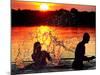 An Unidentified Couple Splashes in Lake Wandlitz Near Berlin on a Warm Evening-null-Mounted Photographic Print