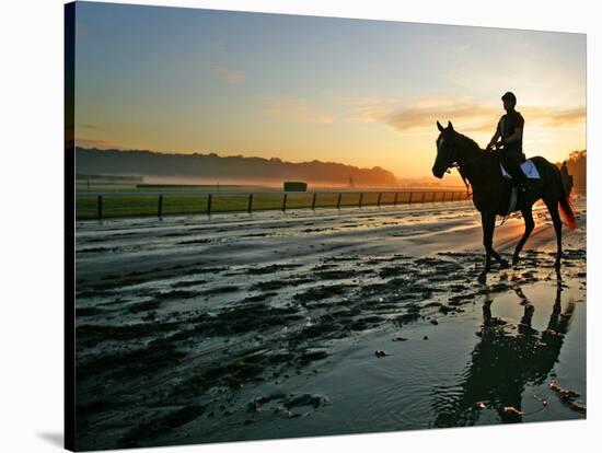 An Unidentified Horse and Rider on the Track at Belmont Park in Elmont, New York, June 9, 2006-Ed Betz-Stretched Canvas