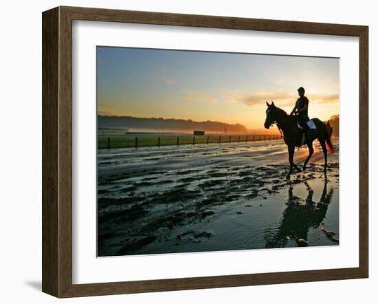 An Unidentified Horse and Rider on the Track at Belmont Park in Elmont, New York, June 9, 2006-Ed Betz-Framed Premium Photographic Print