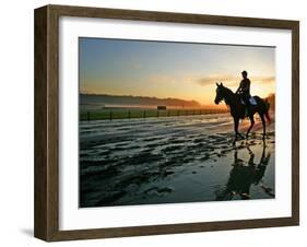 An Unidentified Horse and Rider on the Track at Belmont Park in Elmont, New York, June 9, 2006-Ed Betz-Framed Premium Photographic Print