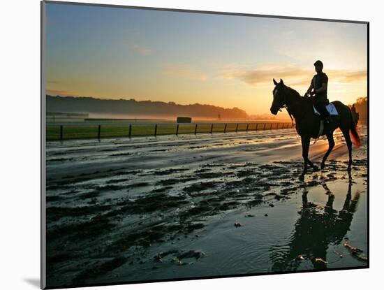 An Unidentified Horse and Rider on the Track at Belmont Park in Elmont, New York, June 9, 2006-Ed Betz-Mounted Premium Photographic Print