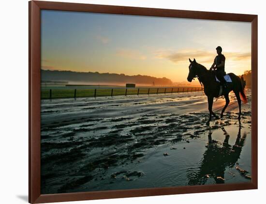 An Unidentified Horse and Rider on the Track at Belmont Park in Elmont, New York, June 9, 2006-Ed Betz-Framed Photographic Print