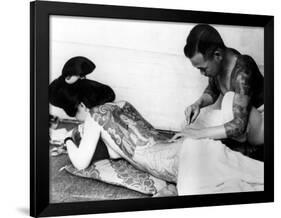 An Unidentified Japanese Tattoo Artist Works on a Woman's Backside-null-Framed Photographic Print