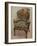 An upholstered armchair with wings, carved walnut frame and original silk needlework covering-Unknown-Framed Photographic Print