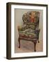 An upholstered armchair with wings, carved walnut frame and original silk needlework covering-Unknown-Framed Photographic Print