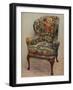 An upholstered armchair with wings, carved walnut frame and original silk needlework covering-Unknown-Framed Photographic Print