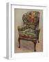 An upholstered armchair with wings, carved walnut frame and original silk needlework covering-Unknown-Framed Photographic Print