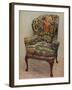 An upholstered armchair with wings, carved walnut frame and original silk needlework covering-Unknown-Framed Photographic Print