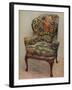 An upholstered armchair with wings, carved walnut frame and original silk needlework covering-Unknown-Framed Photographic Print