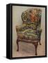 An upholstered armchair with wings, carved walnut frame and original silk needlework covering-Unknown-Framed Stretched Canvas