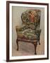 An upholstered armchair with wings, carved walnut frame and original silk needlework covering-Unknown-Framed Photographic Print