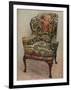 An upholstered armchair with wings, carved walnut frame and original silk needlework covering-Unknown-Framed Photographic Print