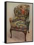 An upholstered armchair with wings, carved walnut frame and original silk needlework covering-Unknown-Framed Stretched Canvas