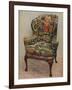 An upholstered armchair with wings, carved walnut frame and original silk needlework covering-Unknown-Framed Photographic Print