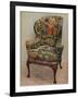 An upholstered armchair with wings, carved walnut frame and original silk needlework covering-Unknown-Framed Photographic Print