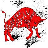 Drawing Red Angry Bull on the Grunge Background with Artwork Inscription: Take the Bull by the Horn-Ana Babii-Framed Stretched Canvas