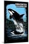 Anacortes, Washington - Orca and Calf Scratchboard-Lantern Press-Mounted Art Print