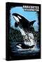 Anacortes, Washington - Orca and Calf Scratchboard-Lantern Press-Stretched Canvas