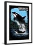 Anacortes, Washington - Orca and Calf Scratchboard-Lantern Press-Framed Art Print