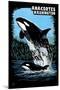 Anacortes, Washington - Orca and Calf Scratchboard-Lantern Press-Mounted Art Print